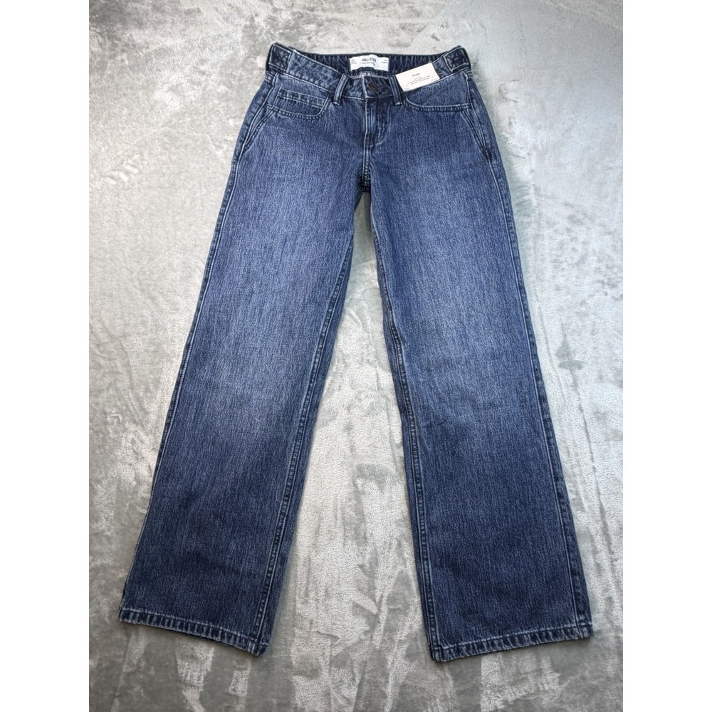 Hollister Baggy Jeans Women's Size 24 Low-Rise Embroidered Pockets Dark Wash NWT